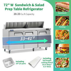 ICECASA 72 Inch Sandwich Prep TableICECASA 72 Inch Sandwich Prep Table