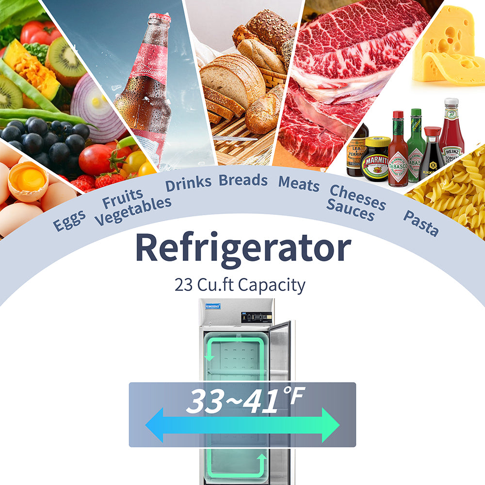 ICECASA 27" Fridge For Commercial, Industrial 1 Door Reach-In Stand Up Commercial Refrigerator, Cooler
