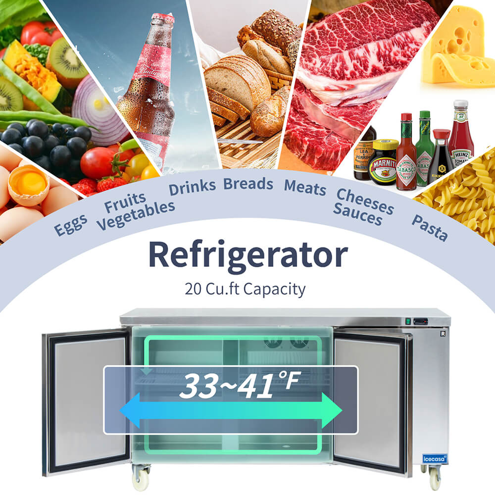 ICECASA 72" Stainless Steel Commercial Undercounter Fridge