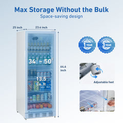 KOOLOTS Commercial 24" Glass Door Reach-In Refrigerator 13.5 Cu.Ft Beverage Display | KSC-370A