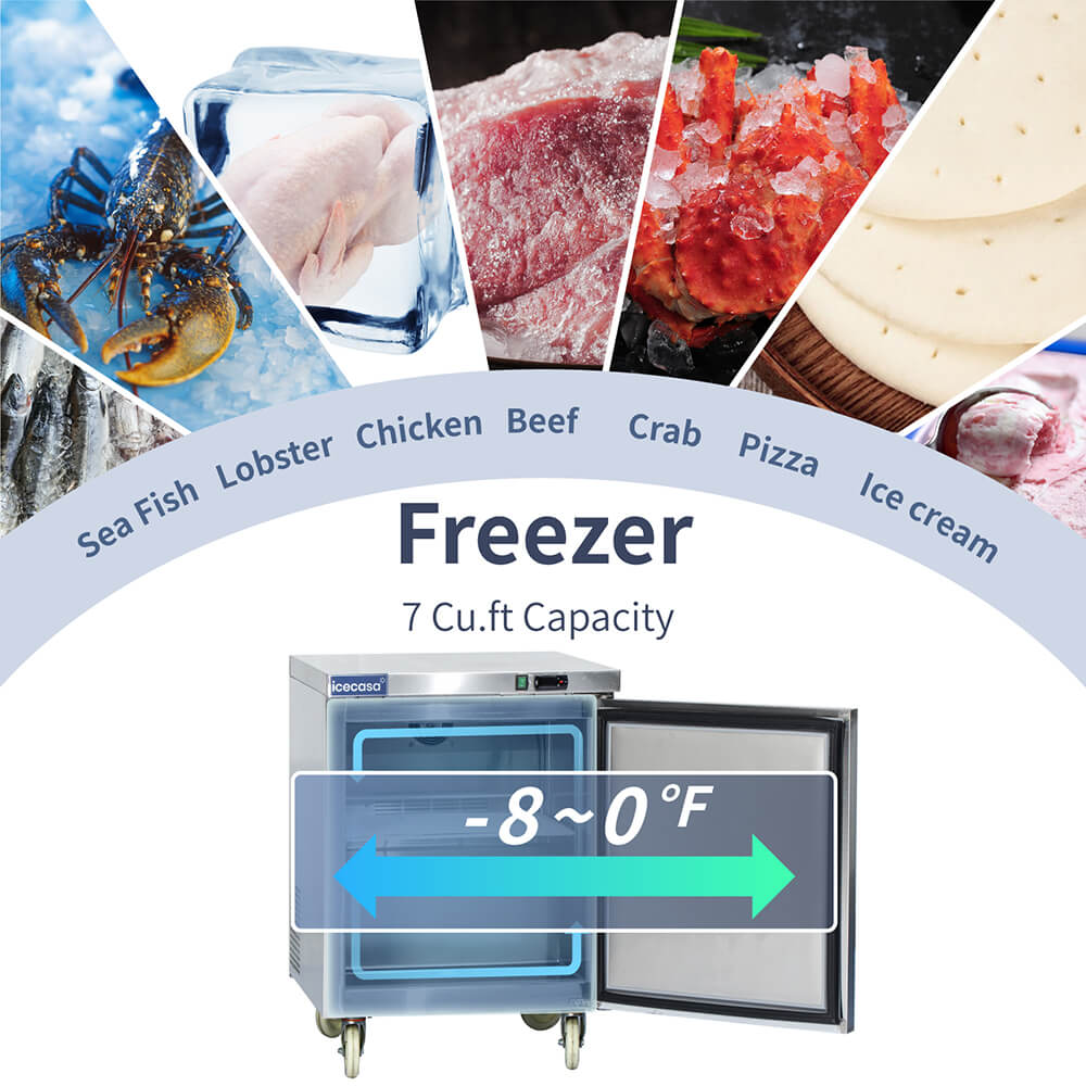 ICECASA 27" Stainless Steel Commercial Undercounter Freezer