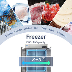 ICECASA 54" Freezer For Commercial, Industrial 2 Door Reach-In Commercial Stand Up Freezer