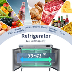 Commercial Undercounter Refrigerator, ICECASA 48 Inch 2 Door Under Counter Lowboy Fridge Worktop Cooler