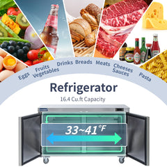 Commercial Undercounter Refrigerator, ICECASA 60 Inch 2 Door Under Counter Lowboy Fridge Worktop Cooler