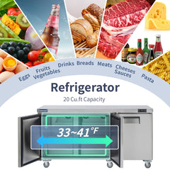 Commercial Undercounter Refrigerator, ICECASA 72 Inch 3 Door Under Counter Lowboy Fridge Worktop Cooler