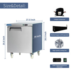 ICECASA 27" Stainless Steel Commercial Undercounter Freezer