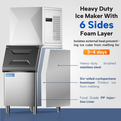 Commercial Ice Machine, ICECASA Commercial Ice Maker 400 lbs/24H Ice with 267 lbs Bin