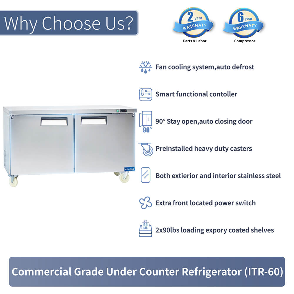 ICECASA 60" Stainless Steel Commercial Undercounter Fridge