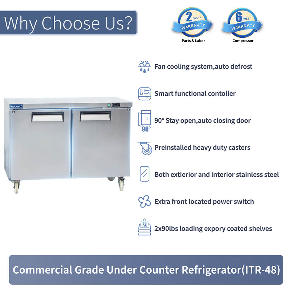 ICECASA 48" Stainless Steel Commercial Undercounter Fridge