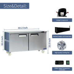 ICECASA 60" Stainless Steel Commercial Undercounter Fridge