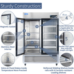 ICECASA 54" 2 Door Commercial Beverage Cooler, Double Glass Door Commercial Drink Refrigerator