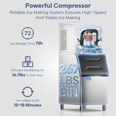 Commercial Ice Machine, ICECASA Commercial Ice Maker 400 lbs/24H Ice with 267 lbs Bin