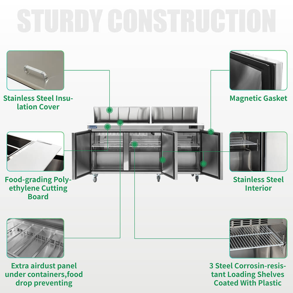 ICECASA 72" Stainless Steel Sandwich Prep Table Refrigerator