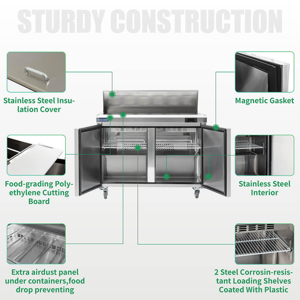 ICECASA 48" Stainless Steel Sandwich Prep Table Refrigerator