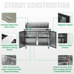 ICECASA 48" Stainless Steel Sandwich Prep Table Refrigerator