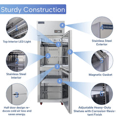 ICECASA 24" Commercial Freezer - 2 Split Doors Upright Reach-In Freezer for Restaurant