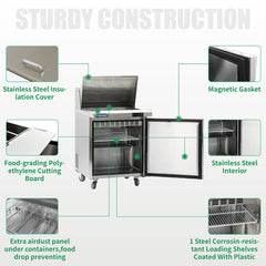 ICECASA 27" Stainless Steel Mega Top Sandwich Prep Table Refrigerator