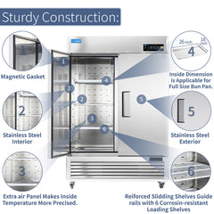 ICECASA 54" Fridge For Commercial, Industrial 2 Door Reach-In Stand Up Commercial Refrigerator, Cooler