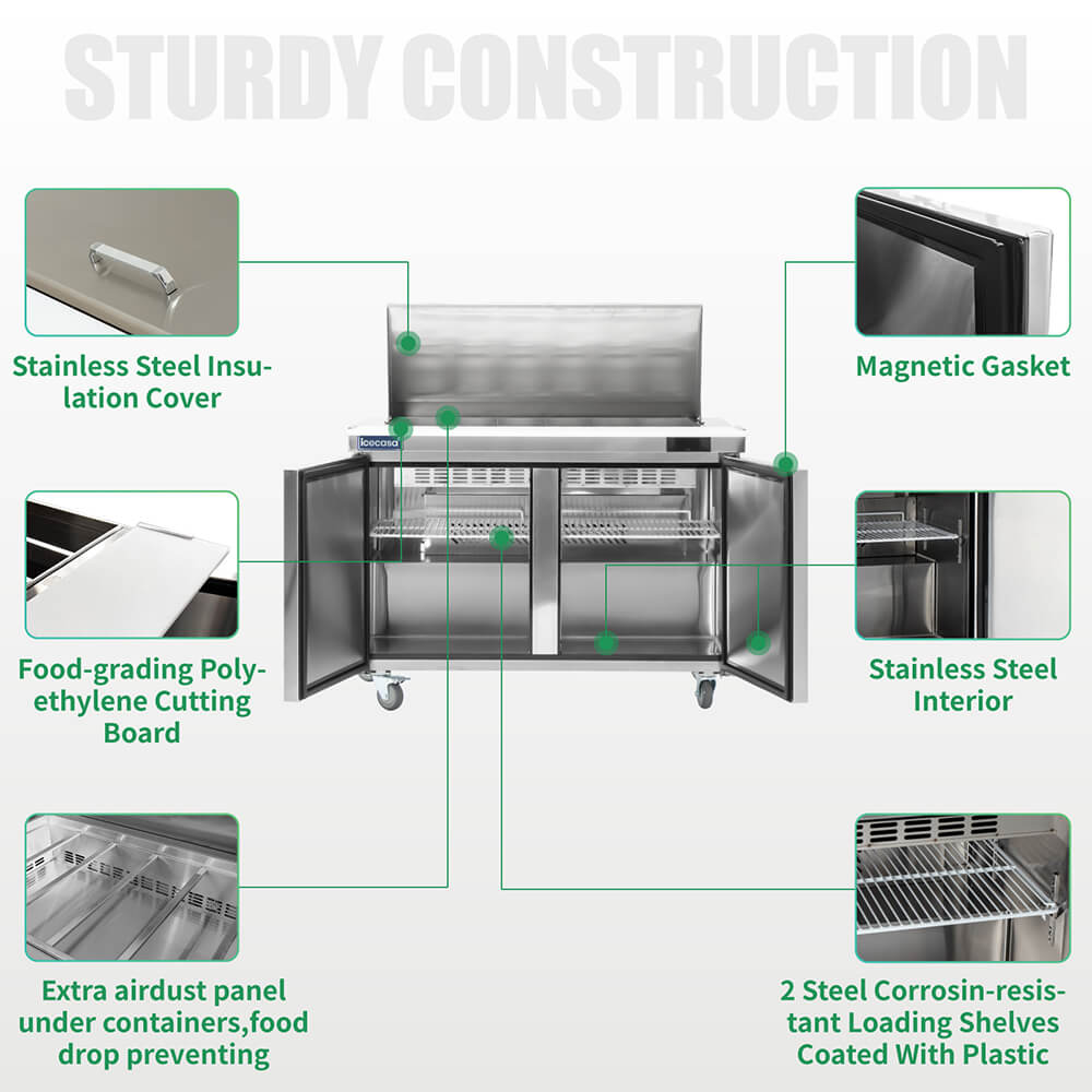ICECASA 48" Stainless Steel Mega Top Sandwich Prep Table Refrigerator