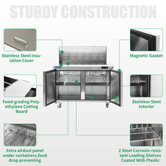 ICECASA 48" Stainless Steel Mega Top Sandwich Prep Table Refrigerator