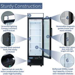 ICECASA 24" 1 Door Commercial Beverage Cooler, Single Glass Door Commercial Drink Refrigerator