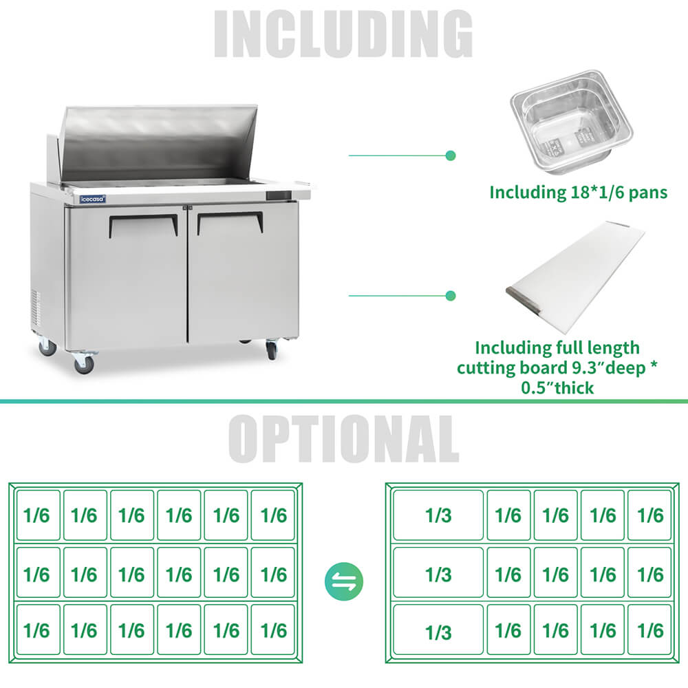 ICECASA 48" Stainless Steel Mega Top Sandwich Prep Table Refrigerator