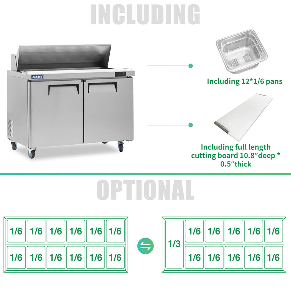 ICECASA 48" Stainless Steel Sandwich Prep Table Refrigerator