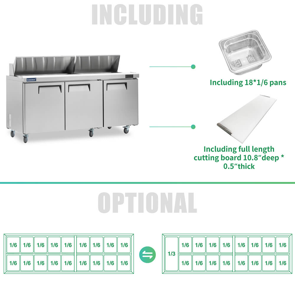 ICECASA 72" Stainless Steel Sandwich Prep Table Refrigerator