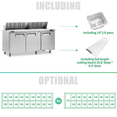 ICECASA 72" Stainless Steel Sandwich Prep Table Refrigerator