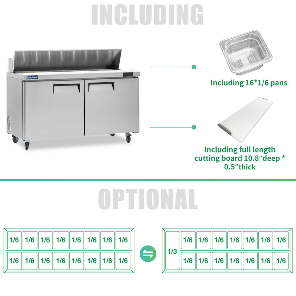 ICECASA 60" Stainless Steel Sandwich Prep Table Refrigerator
