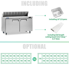 ICECASA 60" Stainless Steel Sandwich Prep Table Refrigerator