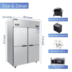 ICECASA Commercial 48" 4 Split Door Refrigerator Freezer Combo Upright Fridge and Freezer for Restaurant | ICE-128RF4