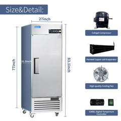 ICECASA 27" Freezer For Commercial, Industrial 1 Door Reach-In Commercial Stand Up Freezer
