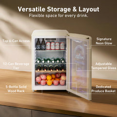 KOOLOTS Retro 4.4 Cu.ft Beverage Cooler with Neon Ambient LED Lighting | KJCS-126R