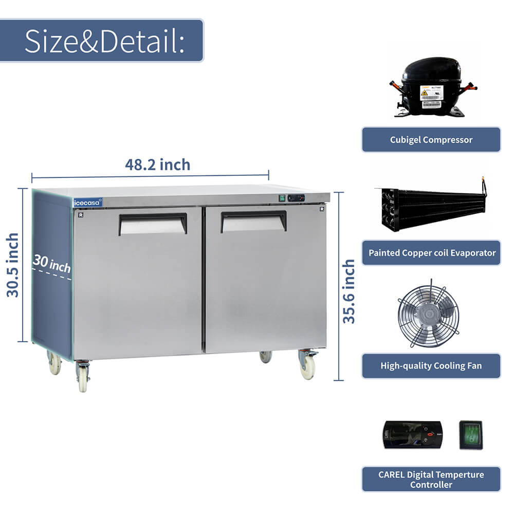ICECASA 48" Stainless Steel Commercial Undercounter Fridge