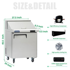 ICECASA 27" Stainless Steel Mega Top Sandwich Prep Table Refrigerator