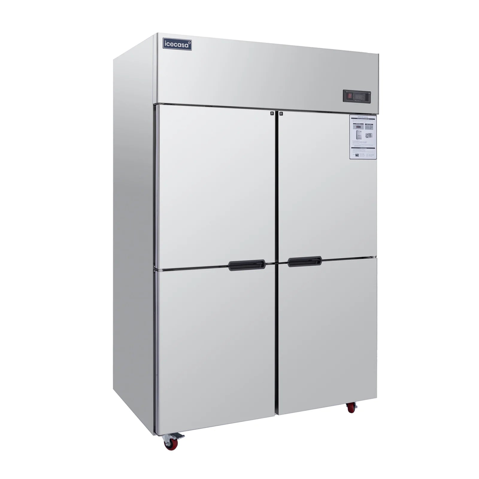 ICECASA Commercial 48" 4 Split Door Refrigerator Upright Reach-In Cooler for Restaurant | ICE-128R4