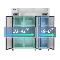 ICECASA 3 Door Commercial Fridge With Freezer, 72" Reach-In Industrial Freezer And Refrigerator