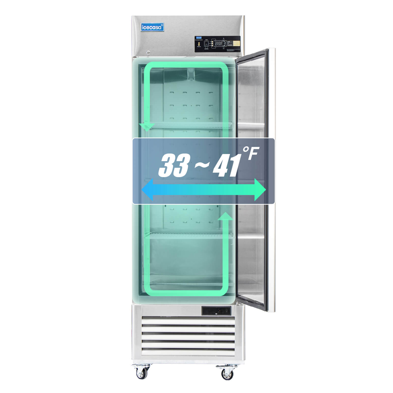 ICECASA 27" Fridge For Commercial, Industrial 1 Door Reach-In Stand Up Commercial Refrigerator, Cooler