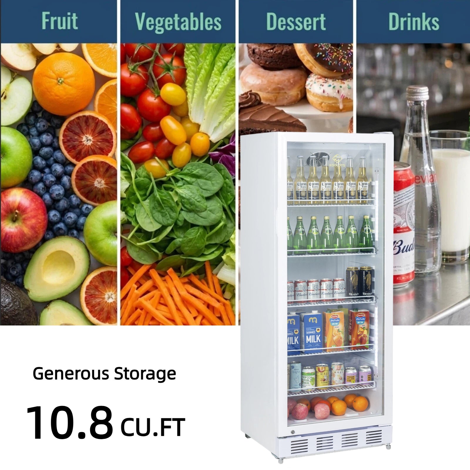 KOOLOTS Commercial 24" Glass Door Reach-In Refrigerator 10.8 Cu.Ft Beverage Display | KSC-280A
