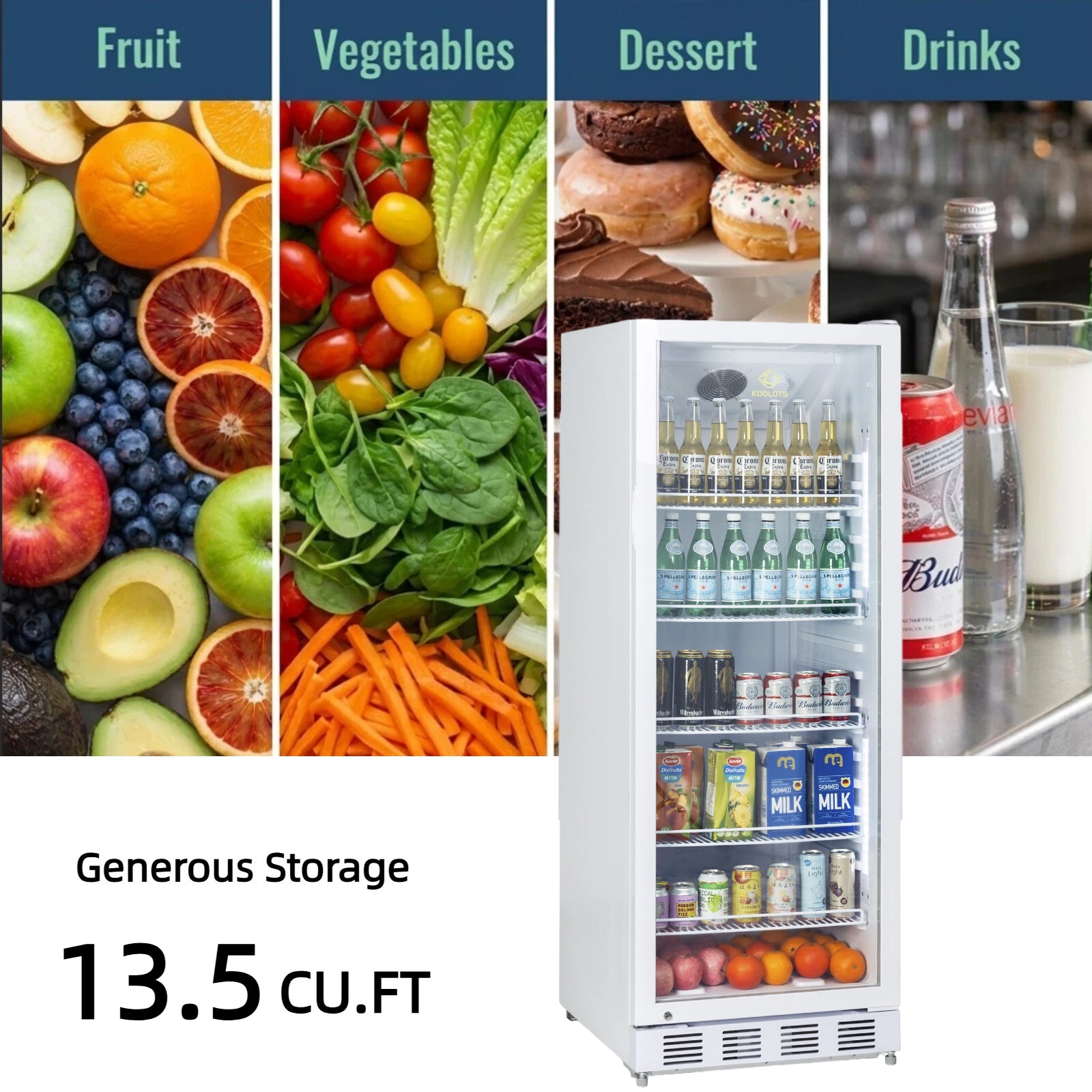 KOOLOTS Commercial 24" Glass Door Reach-In Refrigerator 13.5 Cu.Ft Beverage Display | KSC-370A