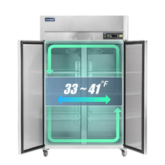 ICECASA 48" Fridge For Commercial, Industrial 2 Door Reach-In Stand Up Commercial Refrigerator, Cooler