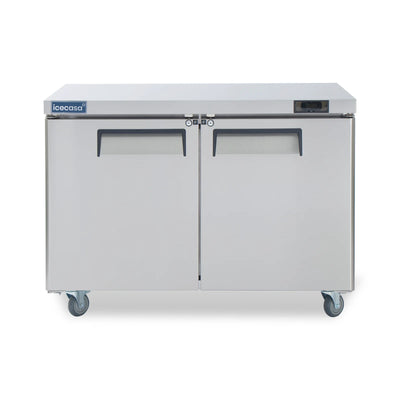 ICECASA Commercial 48" 2-Door Undercounter Freezer Stainless Steel Worktop Freezer | ITF-48