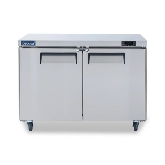 Commercial Undercounter Refrigerator, ICECASA 48 Inch 2 Door Under Counter Lowboy Fridge Worktop Cooler 1600