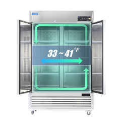 ICECASA 54" Fridge For Commercial, Industrial 2 Door Reach-In Stand Up Commercial Refrigerator, Cooler