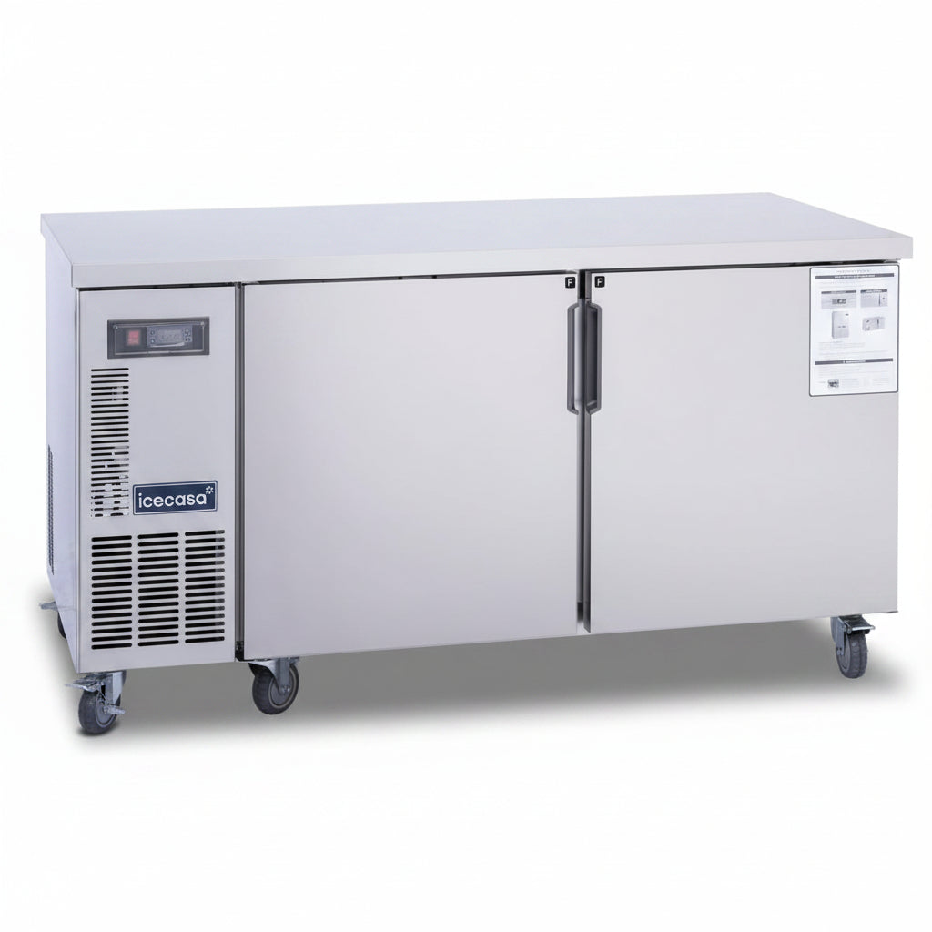 ICECASA Commercial 60" 2-Door Worktop Undercounter Freezer Stainless Steel 13 Cu.ft | ICE-150FT