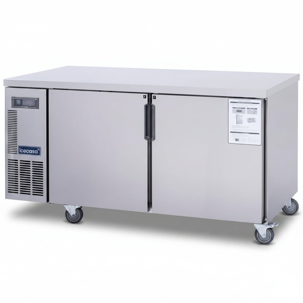 ICECASA Commercial 60" 2-Door Worktop Undercounter Freezer Stainless Steel 13 Cu.ft | ICE-150FT