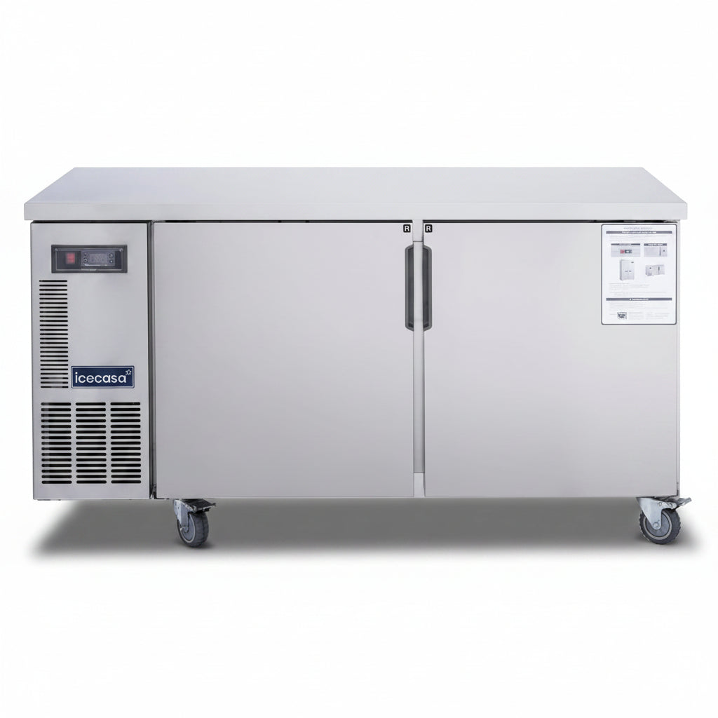 ICECASA Commercial 60" 2-Door Worktop Undercounter Refrigerator Stainless Steel 13 Cu.ft | ICE-150RT
