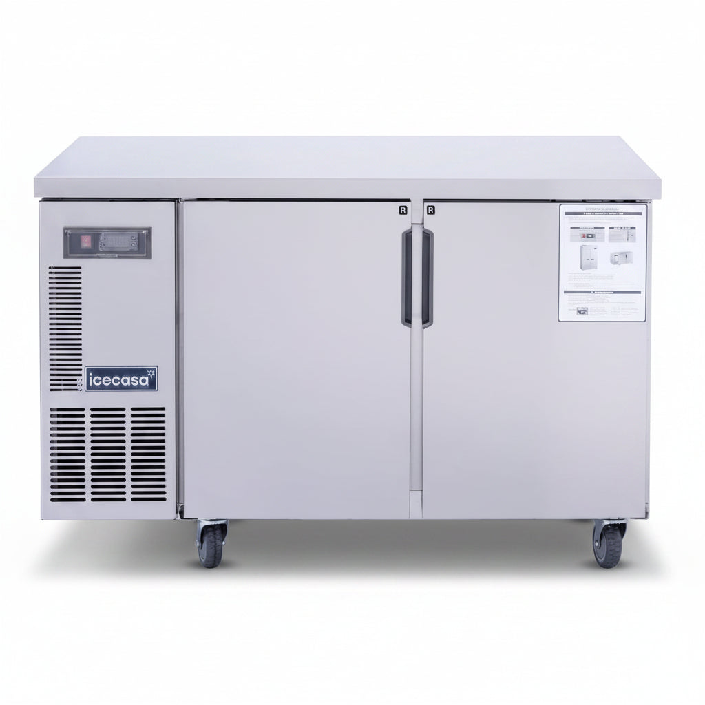 ICECASA Commercial 48" 2-Door Worktop Undercounter Refrigerator Stainless Steel 9.4 Cu.ft | ICE-120RT