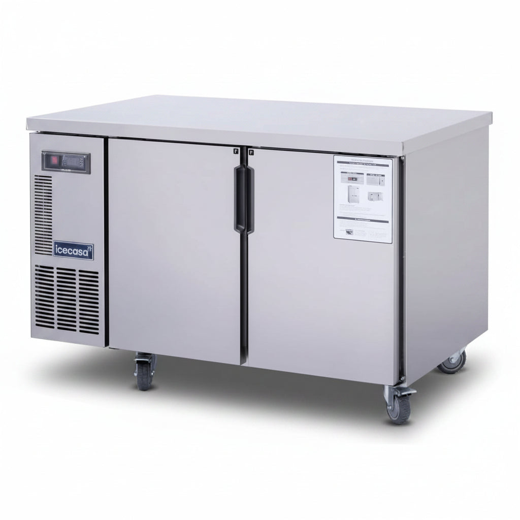 ICECASA Commercial 48" 2-Door Worktop Undercounter Freezer Stainless Steel 9.4 Cu.ft | ICE-120FT